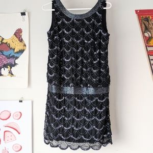 Adrianna Papell Drop-Waist Fish Scale Dress